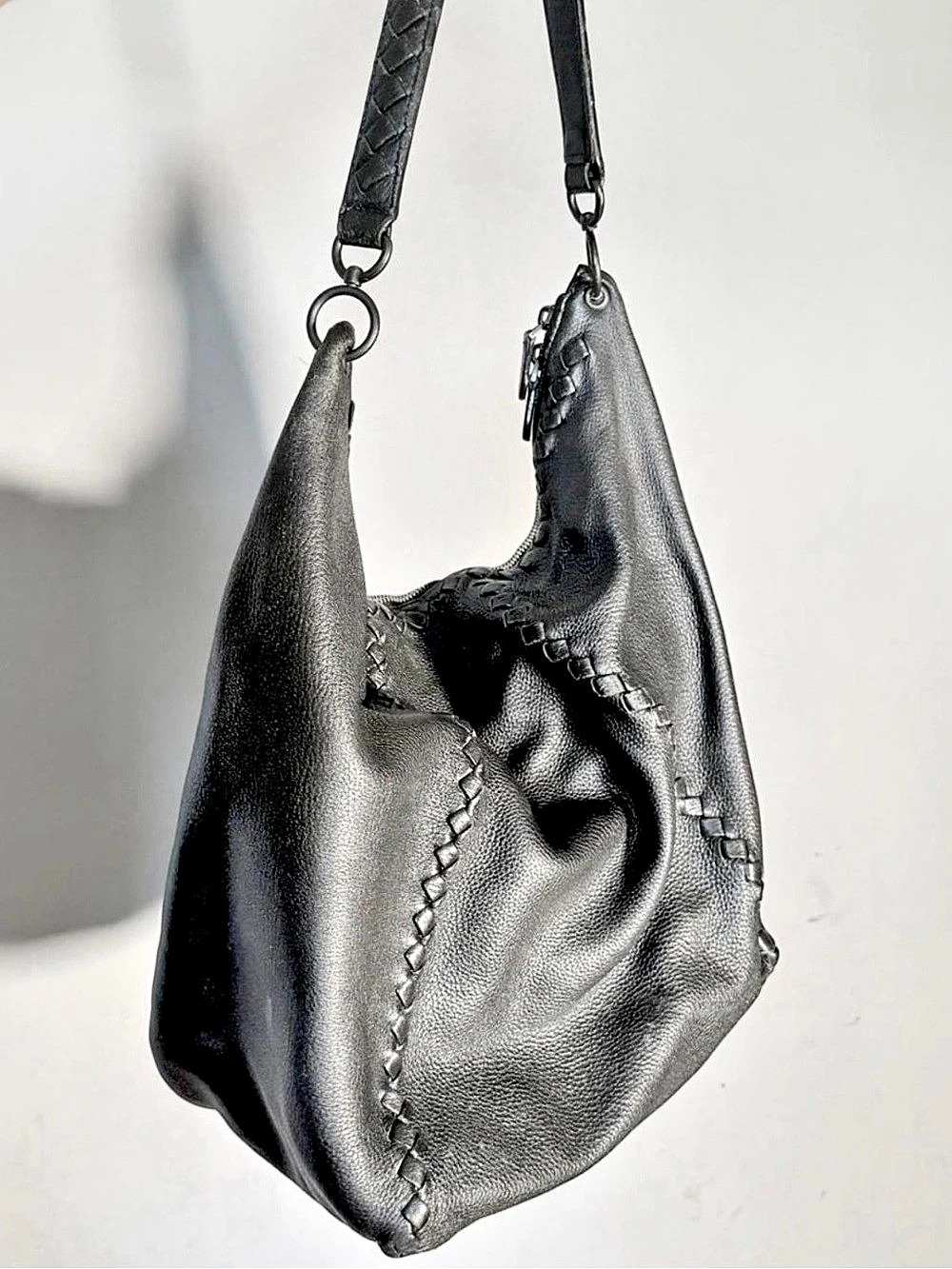 S/S 2009 Vintage Bottega Veneta Nero Cervo Leather Loop Hobo Tote Bag - Picture 5 of 7